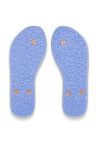Light blue insoles with a floral textured pattern; features two copper-colored buttons for secure attachment.