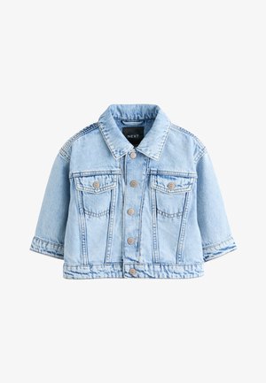 Svetlomodrá rifľová bunda so zapínaním na gombíky vpredu, dve náprsné vrecká s klopami a golierom, krátke rukávy, značka „NEXT“ vo vnútri goliera.