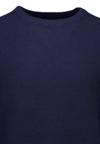 Marineblauer Strickpullover mit strukturiertem Waffelmuster. Verfügt über einen Rundhalsausschnitt und gerippte Kanten. Hergestellt aus weichem, gewebtem Stoff.