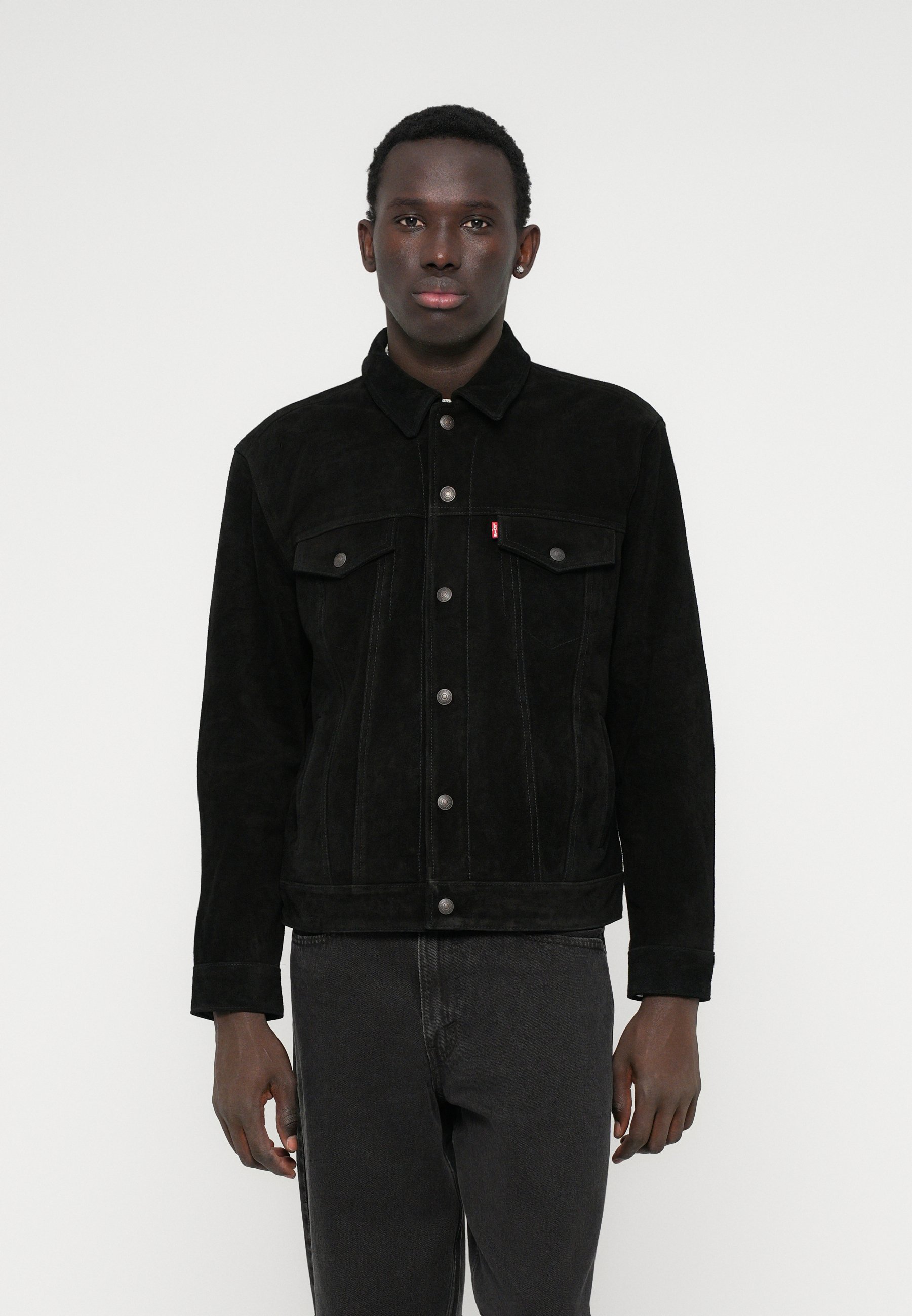 Levi's® HIGHLAND TRUCKER - Leather jacket - dark blue/dark-blue