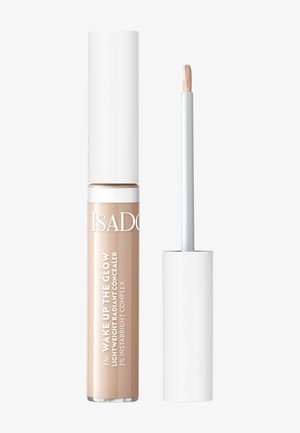 Hellbeige Concealer-Tube mit weißem Deckel und Applikatorstab, beschriftet mit "Wake Up The Glow Lightweight Radiant Concealer."