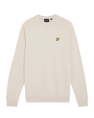 Hellbeiges Sweatshirt mit langen Ärmeln, V-Ausschnitt, gerippten Bündchen und Saum. Mit kleinem gelbem Vogel-Logo auf der Brust.