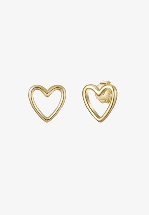 Pendientes en forma de corazón de oro con un diseño hueco y un acabado pulido. Con cierre en la parte posterior para un uso seguro.