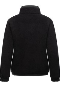 Mustmustest lõng, kõrge kaelusega, tekstuuriga pind, pikad varrukad ja elastsed mansetid, millel on must äär allääres.