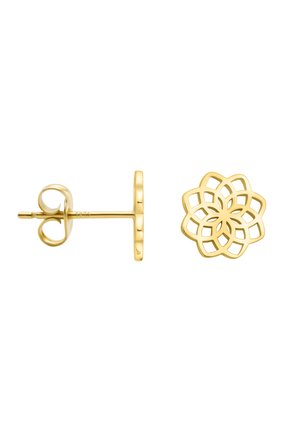 Orecchini a bottone in oro caratterizzati da un design floreale con intagli intricati. La texture liscia e la finitura lucida migliorano l'aspetto complessivo.