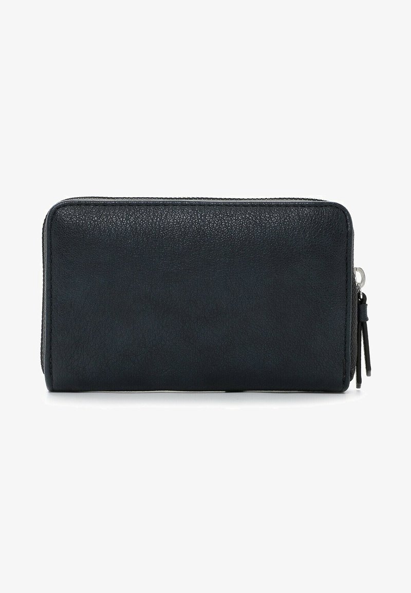 Must mustri nahkrahakott tekstuurse pinnaga, lukuga tõmblukk ja külgosa tõmblukuga tasku. Ristkülikukujuline, puhas disain.