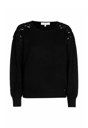PULLOVER MIT RUNDHALSAUSSCHNITT UND EREI AUF DEN SCHULTERN - Strickpullover - zwart