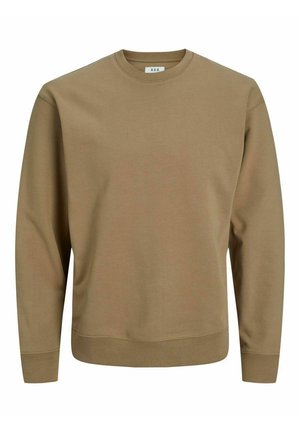 Bruine crewneck sweatshirt van zacht materiaal. Met lange mouwen, ribgebreide boorden en een rechte zoom. Minimalistisch ontwerp zonder patronen.