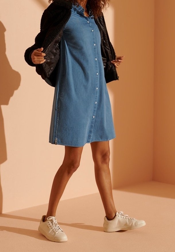 superdry denim dress womens Denim Zipthrough Dress in Light Indigo Vintage