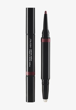 Black dual-ended lipliner pencil with deep mauve color tip on one end and white rounded tip on the other, labeled "Shiseido LipLiner InkDuo."