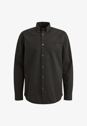 Schwarzhemde mit langen Ärmeln, aus Baumwollstoff, mit klassischem Kragen, Frontknöpfen und dezentem besticktem Logo auf der Brust.