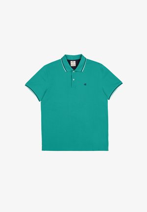 Turkoise polo-shirt van katoen, met een drieknoopsluiting, geribde kraag met contrasterende strepen en klein logo op de borst.