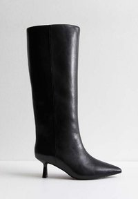 New Look LEATHER LOOK KITTEN HEEL KNEE HIGH - Botas - black