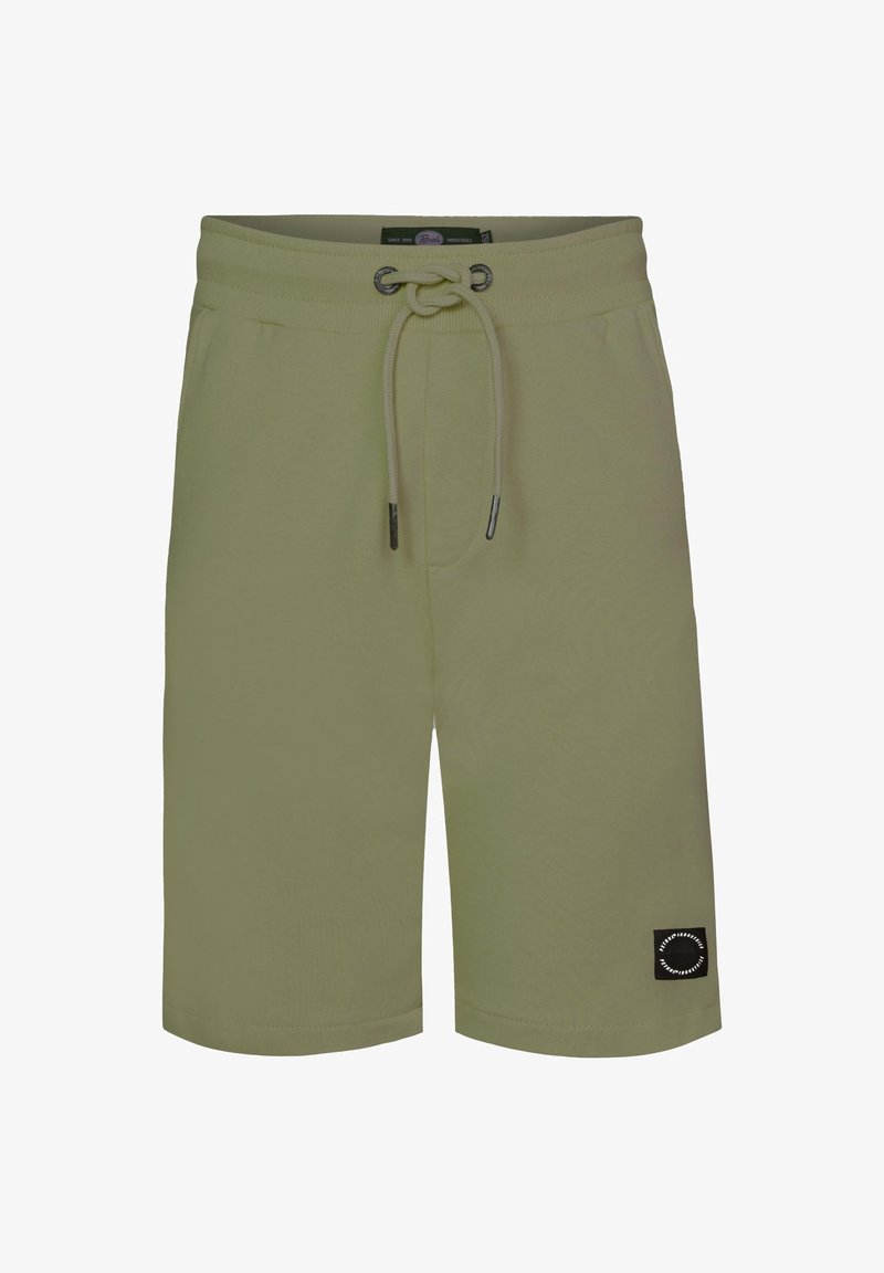 Olijf groene katoenen shorts in een mengsel met elastische tailleband en verstelbaar koord. Kenmerkt een klein zwart logo label aan de linkerkant.