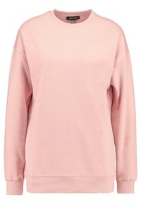 Svetle růžová mikina s kulatým výstřihem a dlouhými rukávy. Vyrobena z měkké látky, s žebrovanými manžetami a lemem. Minimalistický design.