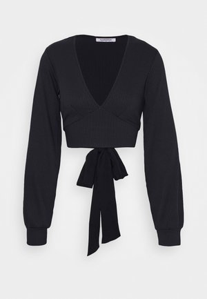 PLUNGE TIE WAIST LONG SLEEVE CROP - T-shirt à manches longues - navy