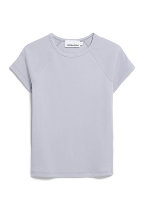 Lichtgrijze T-shirt met korte mouwen, gemaakt van ribstof. Heeft een ronde halslijn en raglanmouwen, met een strak, eenvoudig ontwerp.