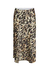 Leopardmönstrad kjol i ett mjukt tyg, med nyanser av beige, brunt och svart. Designen har en svävande silhuett och en sidoklyvning.