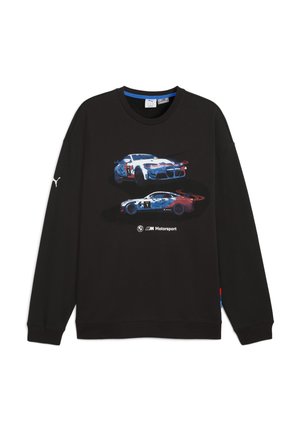 Sort sweatshirt med et grafisk motiv af to racerbiler i blå og rød. Fremstillet af glat stof med ribbede manchetter og halslinning.