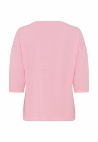 Kurzärmliges Oberteil im rosa und weißen Karomuster, mit weitem Ausschnitt und lässigem Schnitt, aus leichtem, strukturiertem Material.