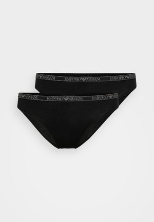 Caleçons noirs en coton avec une texture lisse, dotés d'une taille élastique avec logo. Deux pièces présentées ensemble.