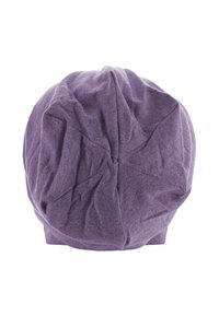 Beret din material moale de culoare purpurie, cu panouri cusute și cute vizibile, prezentat din partea de sus pe un fundal alb.