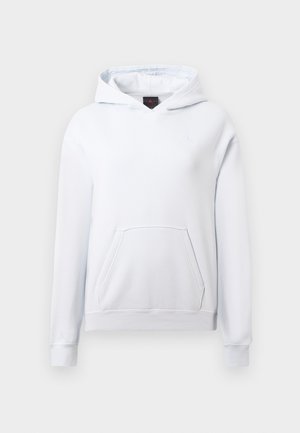 Svijetloplava dukserica s prednjim džepom, rebrastim manžetama i rubom. Ima mali bijeli logo na prsima. Mekana, glatka tekstura.