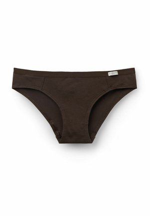 Brązowe bawełniane majtki w stylu bikini z bezszwowym wzorem i średnim stanem. Zawierają małą metkę z boku.