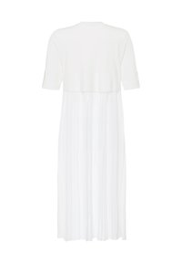 Weißes Kleid mit einem Kurzarm-Oberteil mit gerippter Textur und einem plissierten Rockteil. Glatter Stoff mit einem fließenden Design.