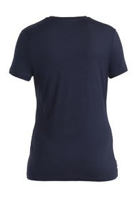 Marineblå t-shirt med korte ærmer set bagfra med en simpel rund halsudskæring og uden synlige logoer eller designs.