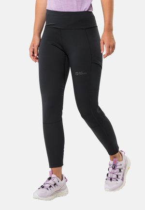 Zwarte atletische leggings met een hoge tailleband, een gladde textuur en subtiele logo-details. Heeft een zijzak voor extra gemak.
