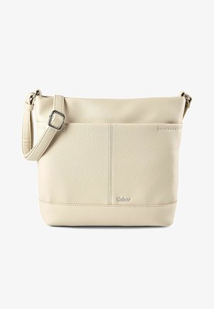 Sac bandoulière en cuir texturé de couleur crème avec sangle ajustable et logo Gabor discret sur la poche avant.