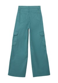 Teal wijde cargobroek van katoen, met twee zijzakken, twee achterzakken en een gladde, platte tailleband.