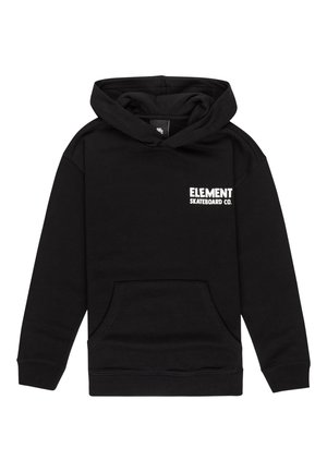 Czarna bluza z kapturem wykonana z bawełny. Posiada przednią kieszeń kangurka oraz białe logo "ELEMENT SKATEBOARD CO." na piersi.