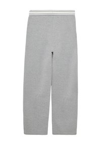 Grijze sweatpants met een wijde pijpdesign, gemaakt van zacht katoen, met een gestreepte elastische tailleband en zonder zichtbare zakken.