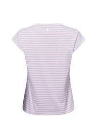 Gestreept T-shirt met korte mouwen in lichtroze en wit, met een ronde halslijn en een kleine metalen accenten op de bovenrug.