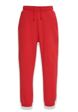 Pantaloni della tuta rossi realizzati in un tessuto morbido, con vita elastica e cordino, tasche laterali e gambe affusolate.