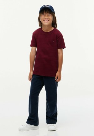 Tommy Hilfiger, TOMMY HILFIGER JACQUARD STRIPE FLAG EMBROIDERY T-SHIRT - T-Shirt basic - burgundy