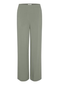 Light olive green wide-leg pants made from a smooth, soft fabric. Features an elastic waistband and clean, unembellished design.