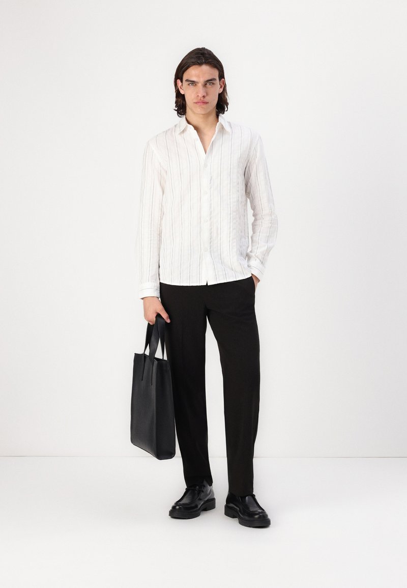 camicia righe larghe turchese bianca fit slim