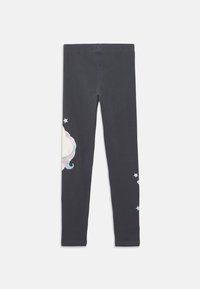 Σκούρες γκρίζες κολάν από μαλακό ύφασμα, με παστέλ σχέδια σύννεφων και αστεριών στη αριστερή πλευρά. Λεπτός, εφαρμοστός σχεδιασμός με μήκος μέχρι τον αστράγαλο.