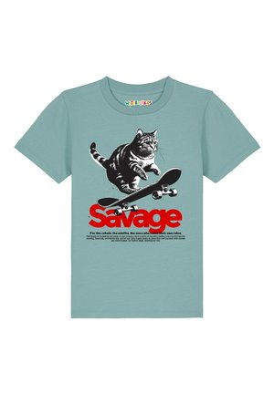 SAVAGE CAT - T-shirt print - teal monstera