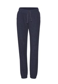 Marineblaue Jogginghose aus weichem Stoff, mit elastischem Bund und Kordelzug, sowie schmal zulaufenden Knöcheln. Keine Taschen.