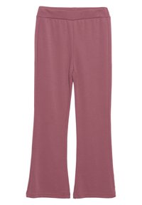 Bővülő leggings puha, rugalmas anyagból. Egyszínű, poros rózsaszín, széles elasztikus derékpánttal, egyenes lábak, melyek a végén keskenyednek.