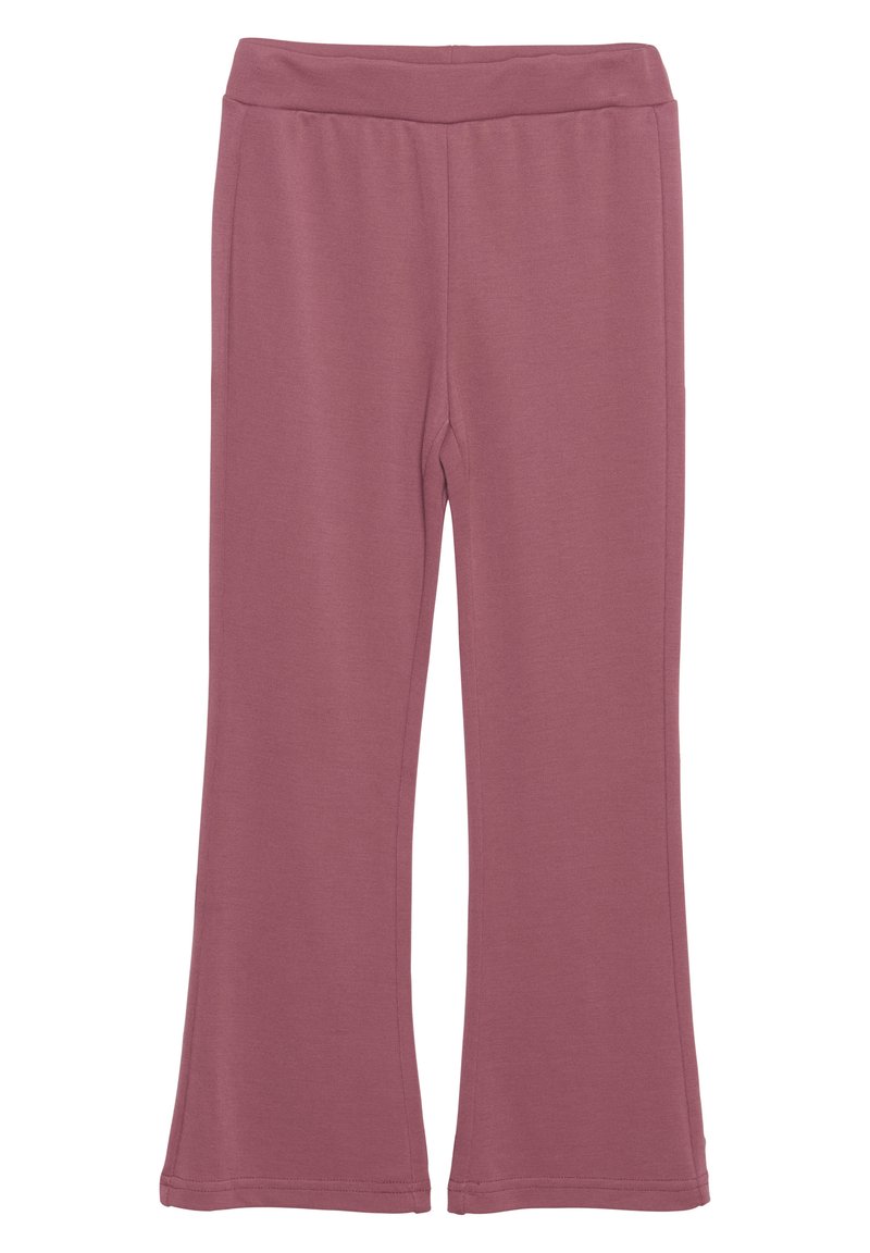 Bővülő leggings puha, rugalmas anyagból. Egyszínű, poros rózsaszín, széles elasztikus derékpánttal, egyenes lábak, melyek a végén keskenyednek.