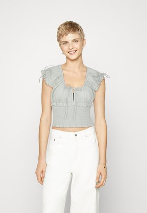 BDG Urban Outfitters NOVA ROUCHED CROP - T-shirts med print - light blue