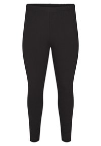 Crne tajice izrađene od rastezljivog materijala, s glatkom teksturom i elastičnom trakom u struku, s slim-fit dizajnom koji se proteže do gležnjeva.