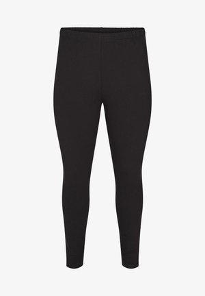 Crne tajice izrađene od rastezljivog materijala, s glatkom teksturom i elastičnom trakom u struku, s slim-fit dizajnom koji se proteže do gležnjeva.