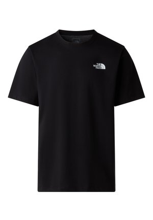 Zwart T-shirt met korte mouwen gemaakt van zachte stof; heeft een klein wit logo op de linkerbovenborst. Klassiek ontwerp met ronde hals.