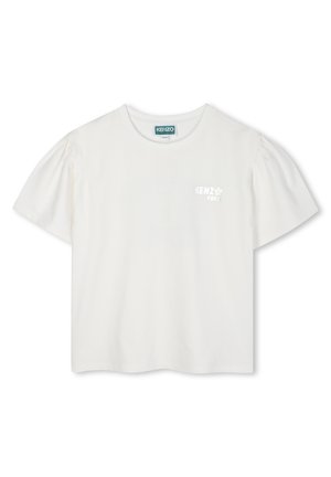 White short-sleeve t-shirt made of cotton, featuring puff sleeves and a subtle “KENZO PARIS” logo in light print on the chest.